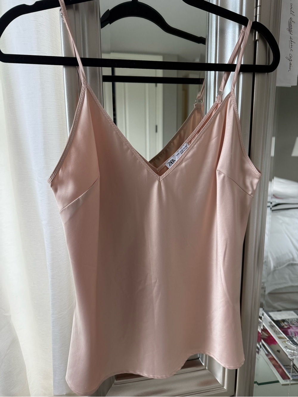 Zara Satin V-Neck Cami in Blush